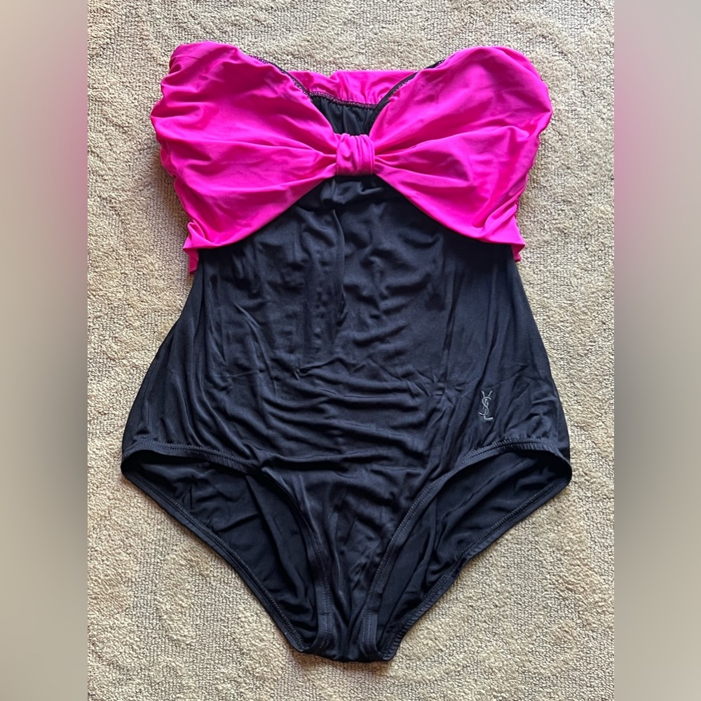 YSL YVES SAINT LAURENT swim suit hot pink black vintage